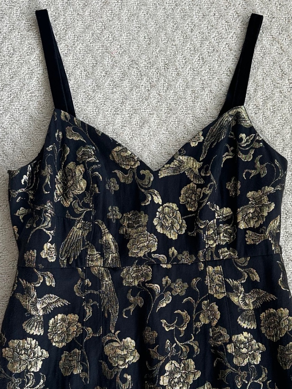 Maeve by Anthropologie Slim Jacquard Mini Dress Black/Gold 14 Metallic Floral - Picture 5 of 16